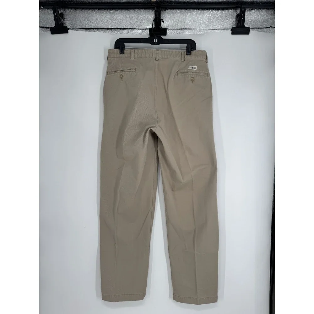 Polo Ralph Lauren Andrew Pants Mens Size 36x32 Khaki Vintage Baggy Pleated Chino